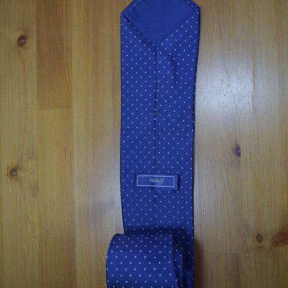 BRIONI Navy Blue Aqua Micro Polka Dots handmade Geometric Handmade Silk Neck Tie - Picture 8 of 11